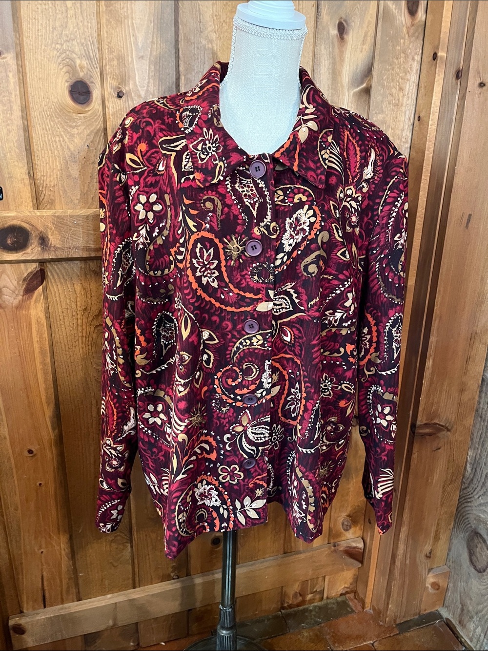 Size 20 Jacobian Bohemian, print blazer jacket red orange brown colors 3280